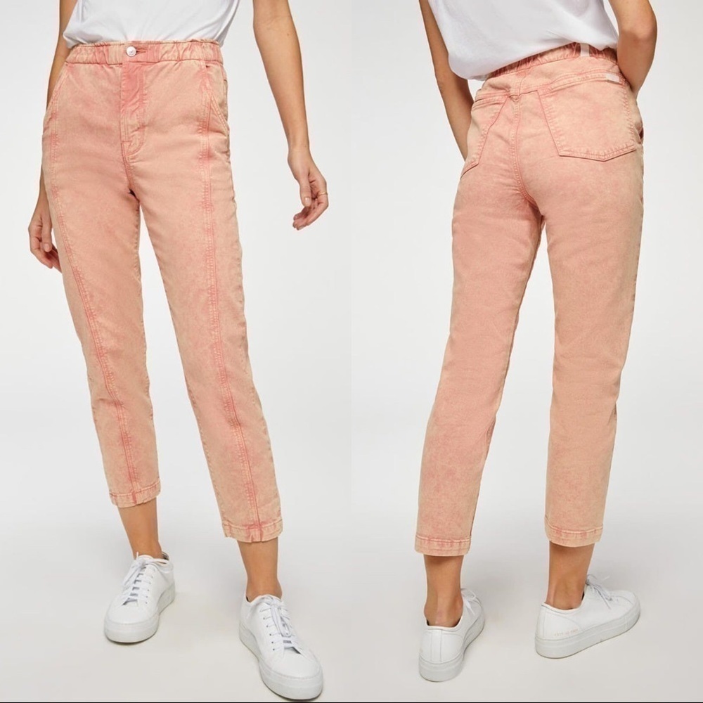 NEW 7 For All Mankind High Waist Cropped Straight Leg Jeans Mineral Rose - Picture 2 of 4